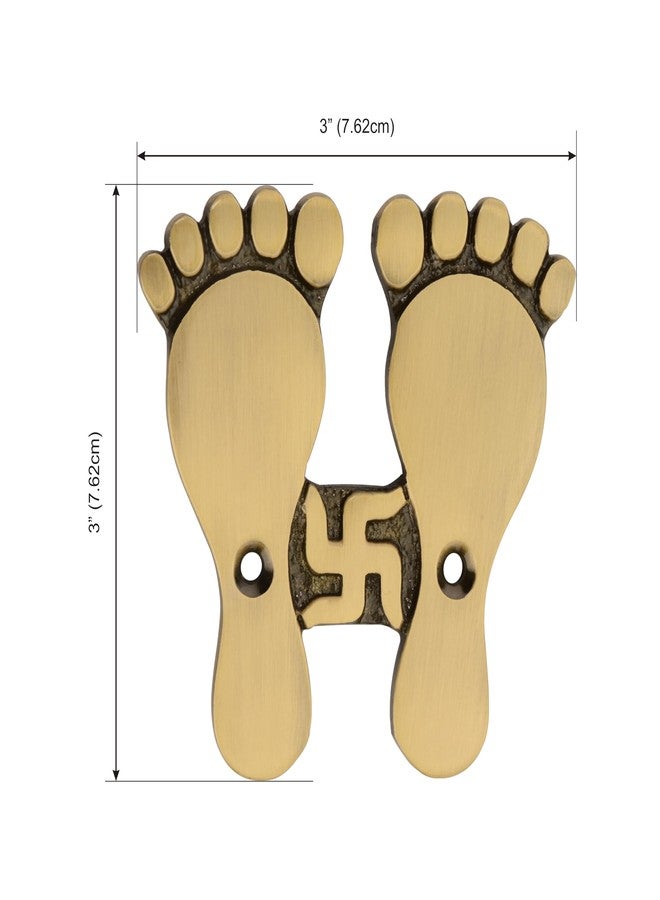 DEVDECOR Handcrafted Brass Lakshmi Charan Paduka with Swastik | Traditional Footprints for Mandir & Home Decor 7.62 x 7.62 cm, Gold Finish - Image 4